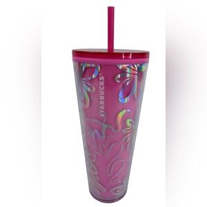 Holographic Starbucks Holiday 2023 Hot Pink Ribbon Venti 24oz Tumbler Cup (N553)